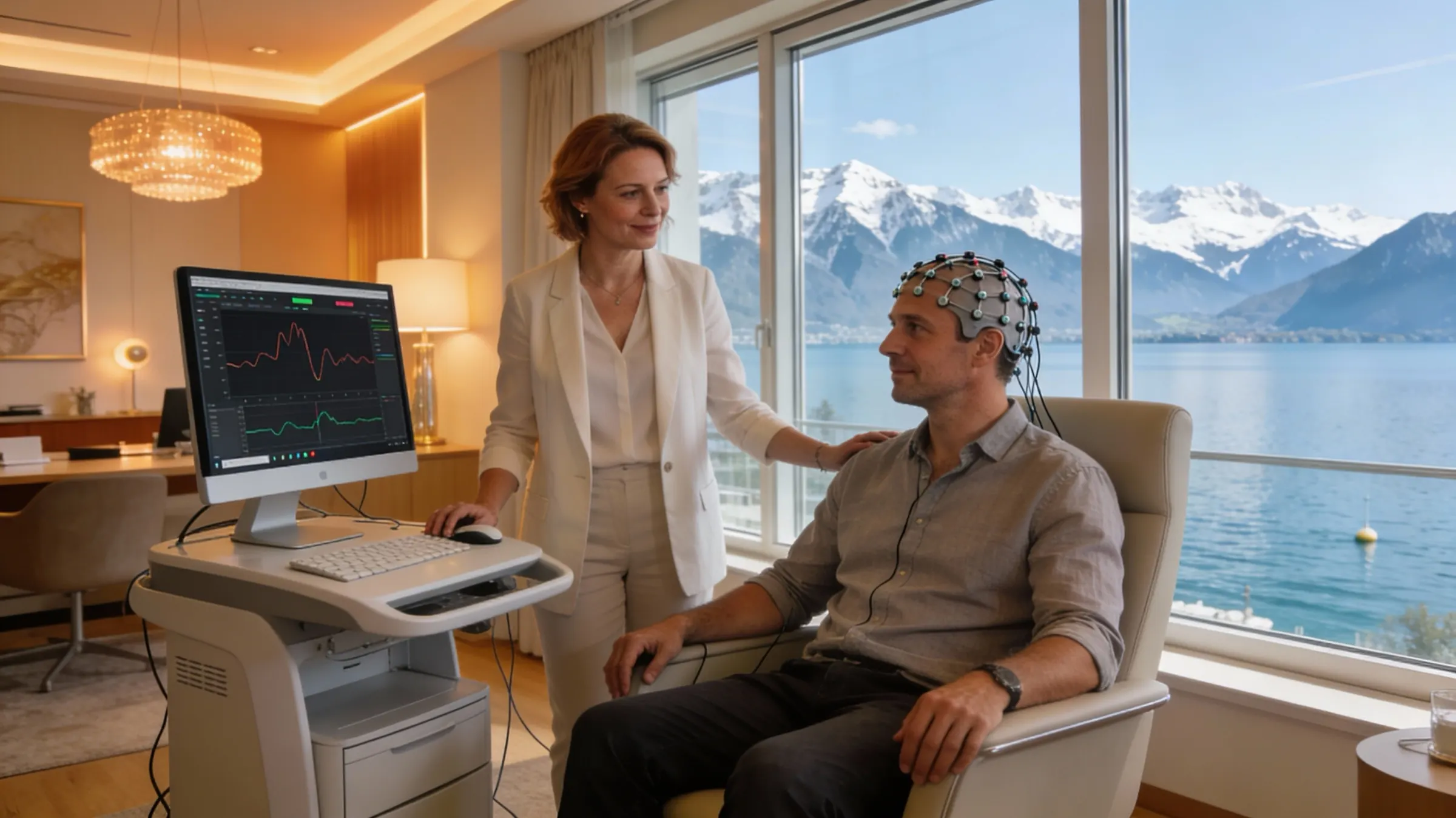 Neurofeedback-Sitzung mit EEG-Haube